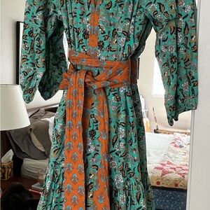 Figue Johanna Dress- Green and Orange